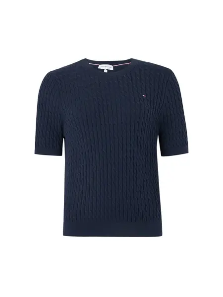 TOMMY HILFIGER Sveter 'Cable Short Sleeve'  tmavomodrá