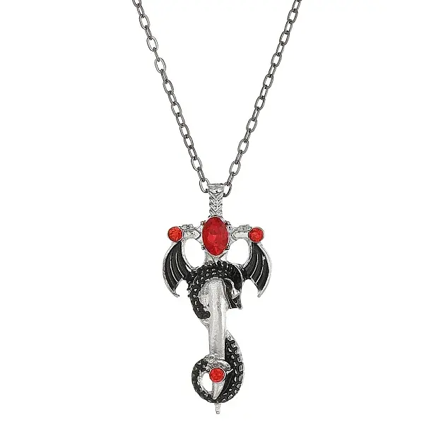 Alloy Siam Rhinestone Dragon Sword Pendant Necklaces