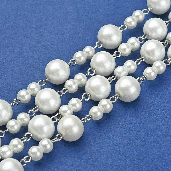 Handmade Round Glass Pearl Beads Chains for Necklaces Bracelets Making
