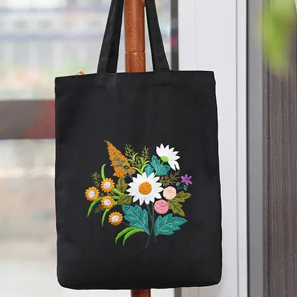 DIY Flower Pattern Tote Bag Embroidery Kit