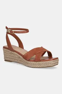 Kožené sandále Tommy Hilfiger LEATHER & SUEDE MID WEDGE ESPAD
