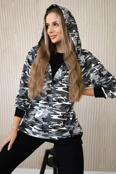3-dílný moor set mikiny, topu a legín šedá + černá