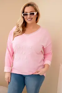Plus size halenka s potiskem a perlami