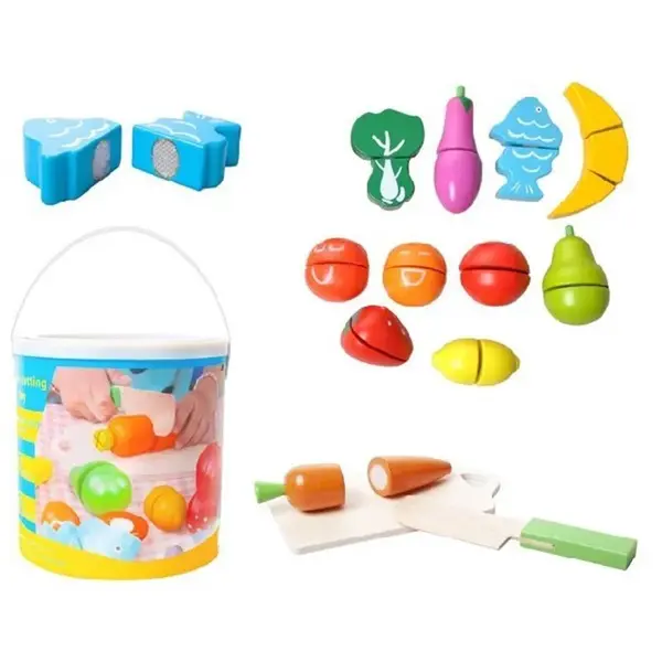 Hračka sada dreveného ovocia a zeleniny na rezanie