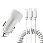 Autonabíjačka do auta 2x USB 2.4A + USB kábel 3v1 biely (R7) - Biela H14093