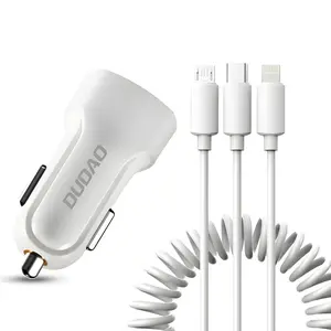 Autonabíjačka do auta 2x USB 2.4A + USB kábel 3v1 biely (R7) - Biela H14093