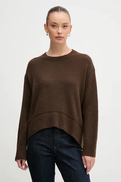 Svetr s příměsí vlny United Colors of Benetton hnědá barva, 1244D10BC