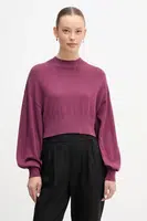 Svetr s příměsí vlny United Colors of Benetton fialová barva, s pologolfem, 1Y6SD2041