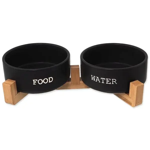 Set Dog Fantasy misky keramické se stojanem černé 2x 13x5, 5cm, 400ml