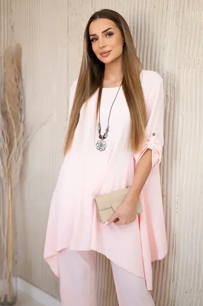 Kesi Włoski Sada blúzky + nohavice s príveskom svetlý púder ružový