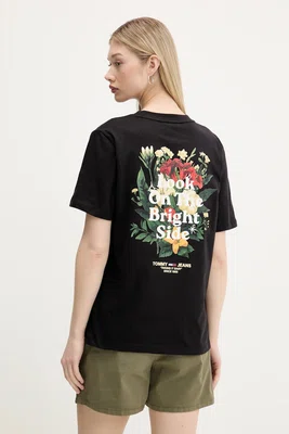 Bavlněné tričko Tommy Jeans dámské, černá barva, DW0DW21341