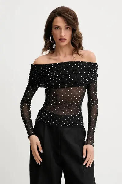 Halenka Retrofete Oriana dámská, černá barva, s aplikací, HL25-10743