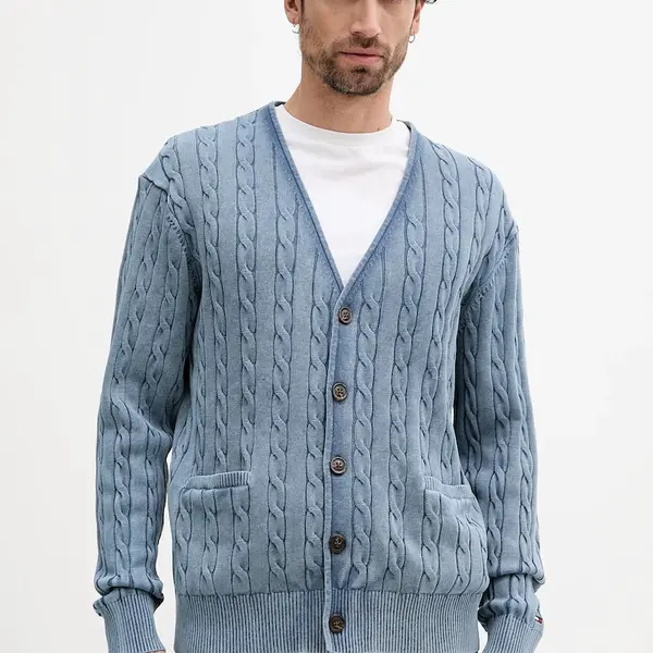 Bavlněný kardigan Tommy Hilfiger pánský, modrá barva, MW0MW40556