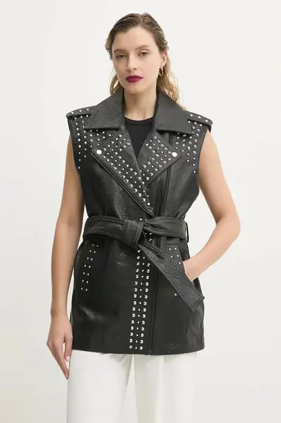 Kožená vesta Bruuns Bazaar černá barva, BBW4350