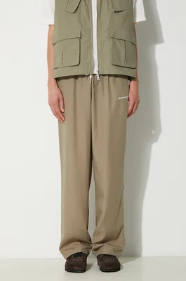 Kalhoty MKI MIYUKI ZOKU Tencel Trousers pánské, zelená barva, jednoduché, TENCEL.TROUSERS
