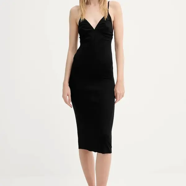 Šaty Rick Owens Lilies černá barva, midi, přiléhavé, LI01E4530RV