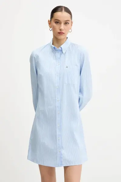 Bavlněné šaty Tommy Jeans modrá barva, mini, DW0DW20334