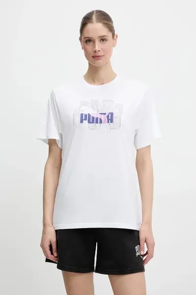 Bavlněné tričko Puma dámské, bílá barva, 685084