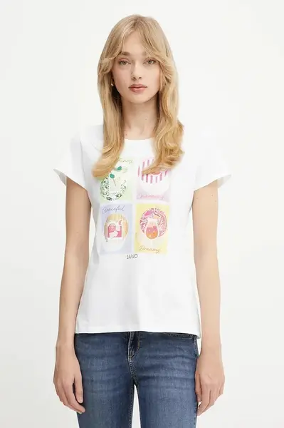 Bavlněné tričko Liu Jo dámské, bílá barva, WA5478.J6410