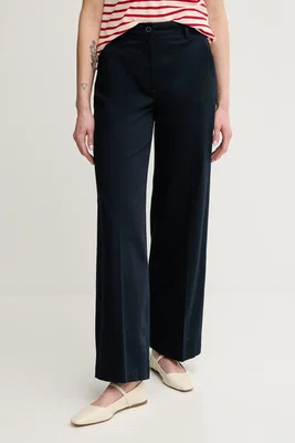 Kalhoty Sisley dámské, tmavomodrá barva, široké, high waist, 4BYWLE03G