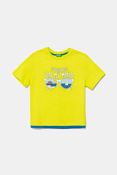 Dětské bavlněné tričko United Colors of Benetton zelená barva, s potiskem, 3SLUG10JF