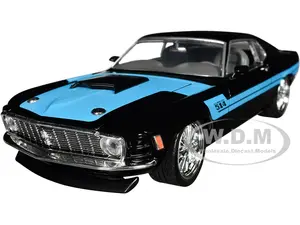 1970 Ford Mustang Gambler 514 Black with Blue Stripes "Foose" Limited Edition to 6650 pieces Worldwide 1/24 Diecast Model Car by M2 Machines