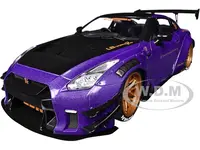 2022 Nissan Skyline GT-R (R35) Liberty Walk Body Kit 2.0 RHD (Right Hand Drive) Purple Metallic with Black Top and Carbon Hood "Purplezilla" 1/18 Die