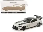 2021 Mercedes-Benz AMG GT Black Series White Metallic with Black Top and Hood Stripes 1/18 Diecast Model Car by Minichamps