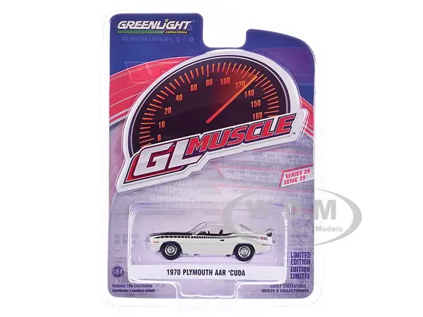 1970 Plymouth AAR Barracuda Alpine White with Stripes "GreenLight Muscle" Series 29 1/64 Diecast Model Car by Greenlight