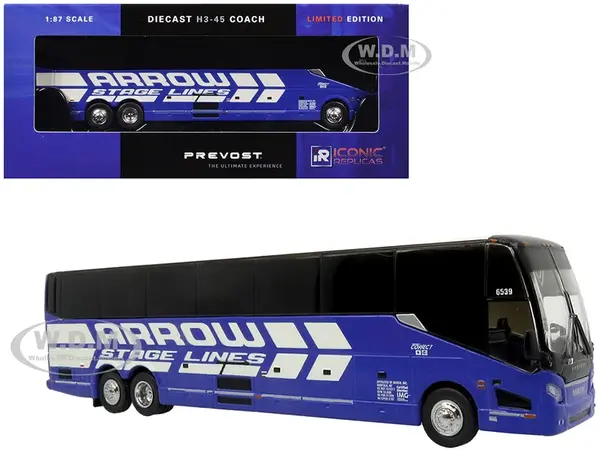 Prevost H3-45 Coach Bus "Arrow Stage Lines" Blue with White Graphics Limited Edition 1/87 (HO) Diecast Model by Iconic Replicas