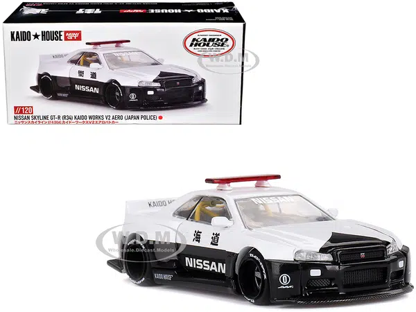 Nissan Skyline GT-R (R34) "Kaido Works (V2 Aero)" RHD (Right Hand Drive) Black and White "Japan Police" (Designed by Jun Imai) "Kaido House" Special