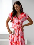 Resti Women's midi dress with short sleeves, wrap neckline in spring flowers