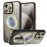 Magnetic Phone Case for iPhone 16 Pro Shockproof Bracket Aromatherapy & Heat-Dissipating Golden