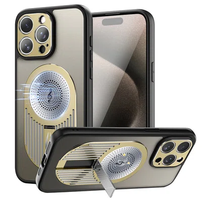 Magnetic Phone Case for iPhone 16 Pro Shockproof Bracket Aromatherapy & Heat-Dissipating Golden