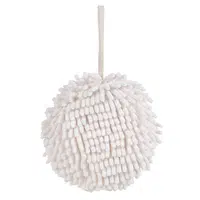 Chenille Hand Towel Kitchen Bathroom Hanging Ball Quick-Drying Hand Cloth - White