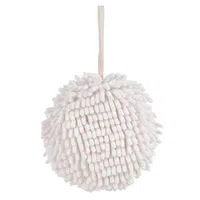 Chenille Hand Towel Kitchen Bathroom Hanging Ball Quick-Drying Hand Cloth - White