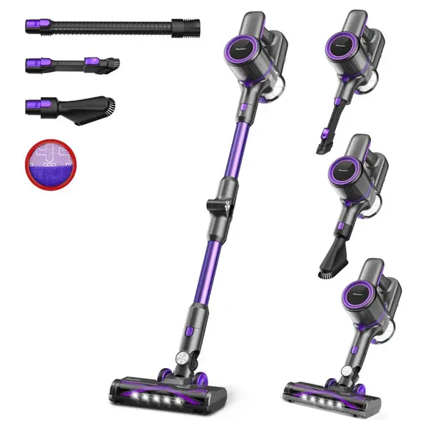 POWEART N700 Cordless Stick Vacuum 30kPa Powerful Suction 45min Runtime LED Floor Brush