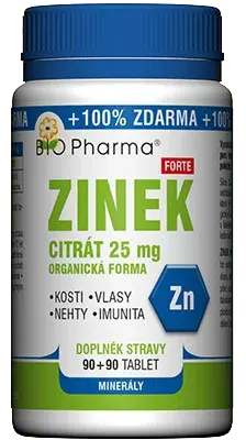 BIO PHARMA Zinek citrát Forte 25 mg 180 tablet