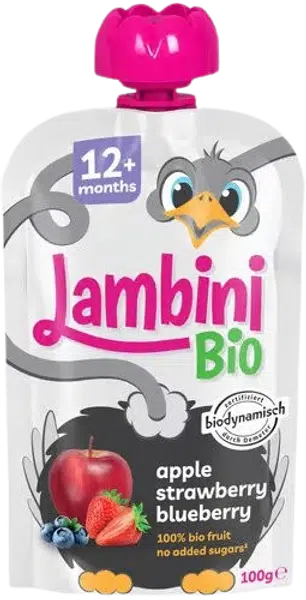 LAMBINI BIO Demeter kapsička jablko, jahoda a borůvka 100 g