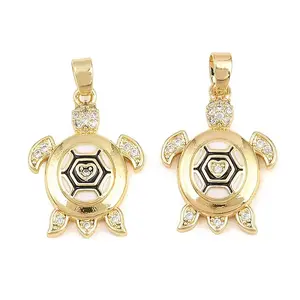 Brass Micro Pave Clear Cubic Zirconia Enamel Pendants