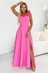 Elegantní večerní maxi šaty s rozparkem a růžemi
