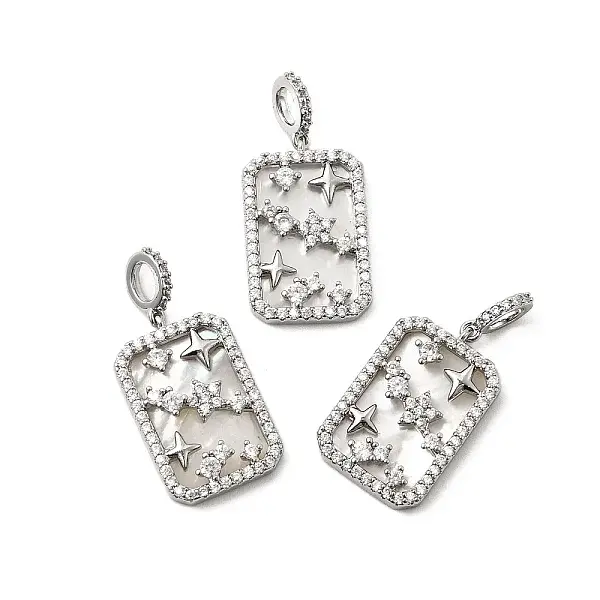 Natural Shell & Clear Cubic Zirconia Pendants