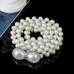 White Acrylic Imitiaotn Pearl Beaded Elastic Chain Belts with Alloy Buckles