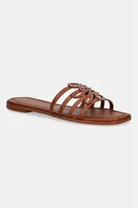 Tommy Hilfiger  pantofle s odkrytými prsty dámské kožené TH SCRIPT FLAT MULE LTH