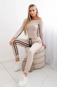 Double stripe set beige+black