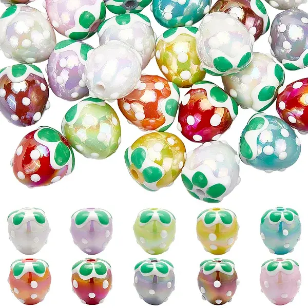 30Pcs UV Plating Rainbow Iridescent Acrylic Beads