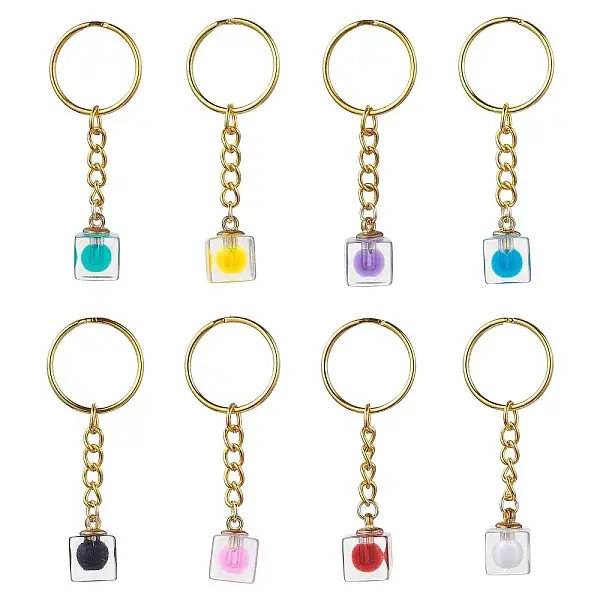 8 Pcs Cube Transparent Plastic Pendants Keychains
