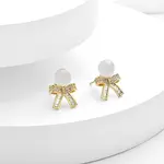 Bowknot Brass Micro Pave Clear Cubic Zirconia Stud Earrings for Women