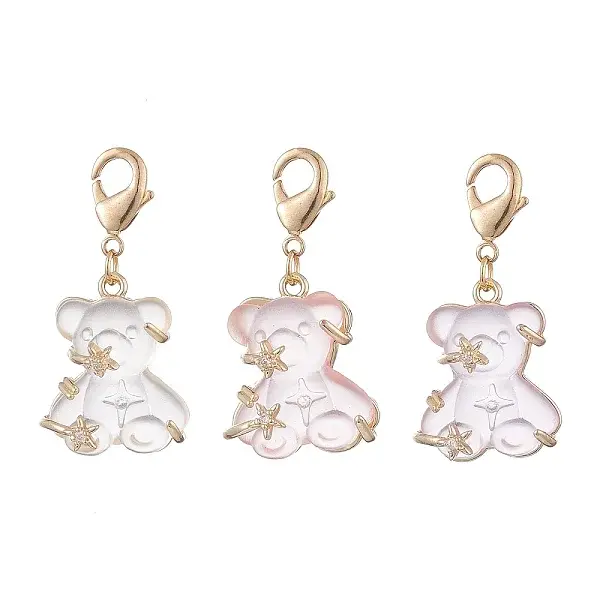 3Pcs Bear Transparent Resin Rhinestone Pendant Decorations