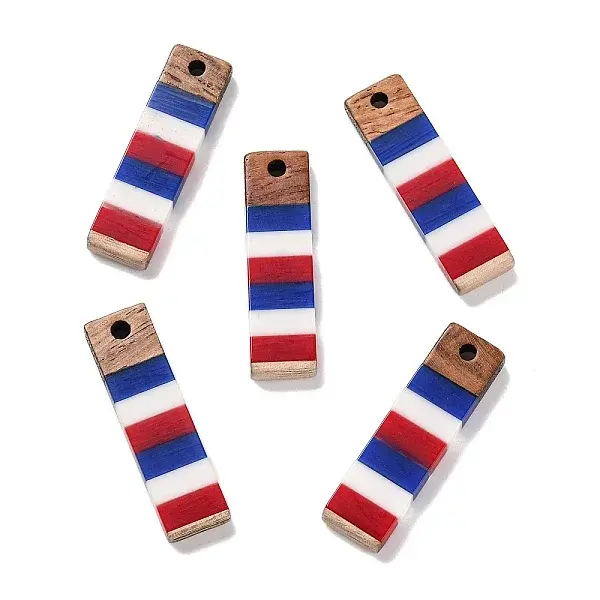 Independence Day Opaque Striped Resin & Walnut Wood Pendants